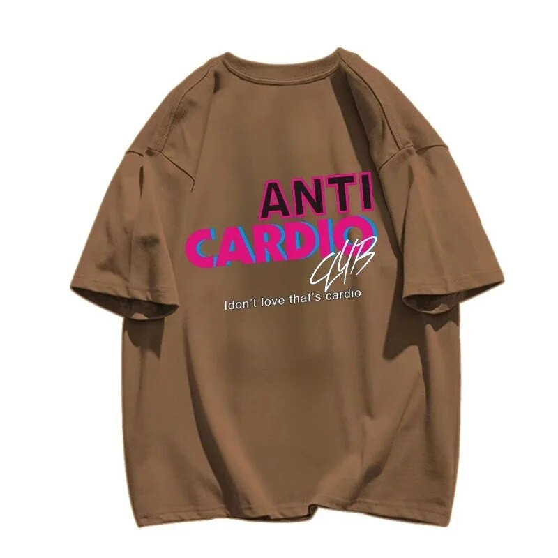 Anti Cardio Club Majica s kratkim rukavima za teretanu Ženska odjeća velikih veličina Životne izreke Pamučna majica s slovom Ženska/muška odjeća Odjeća za vježbanje Fitness