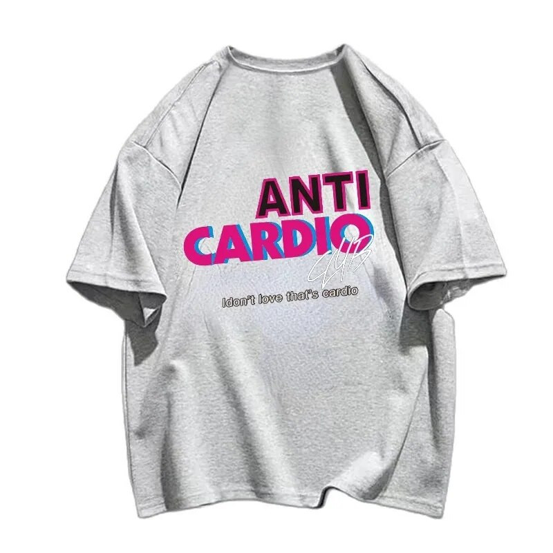 Anti Cardio Club Majica s kratkim rukavima za teretanu Ženska odjeća velikih veličina Životne izreke Pamučna majica s slovom Ženska/muška odjeća Odjeća za vježbanje Fitness