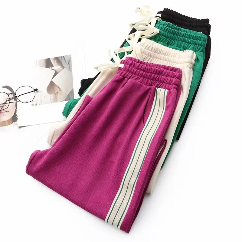 Nagy méretű, széles szárú nadrág Női Ruházat Elasztikus Jég Hasított Jacquard Egyenes Alsó Hajlított Boka Hosszúságú Nadrágok 2023. nyár