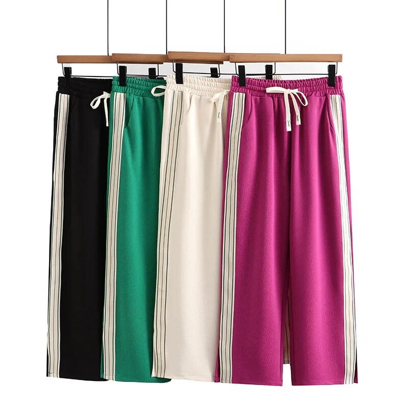 Nagy méretű, széles szárú nadrág Női Ruházat Elasztikus Jég Hasított Jacquard Egyenes Alsó Hajlított Boka Hosszúságú Nadrágok 2023. nyár