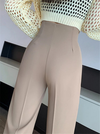 Костюм с висока талия в цвят каки, широки дамски панталони, пролет, лято, женски, елегантен минимализъм, прави свободни панталони 2023 г. Нов