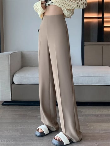 Ψηλόμεσο χακί κοστούμι φαρδύ πόδι Γυναικείο πλήρες παντελόνι Άνοιξη Καλοκαίρι Γυναικείο Κομψό Μινιμαλισμό ίσιο φαρδύ παντελόνι 2023 Νέο