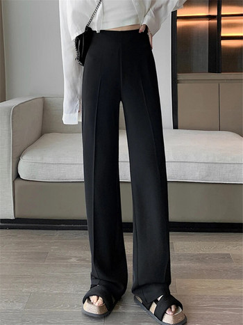 Костюм с висока талия в цвят каки, широки дамски панталони, пролет, лято, женски, елегантен минимализъм, прави свободни панталони 2023 г. Нов