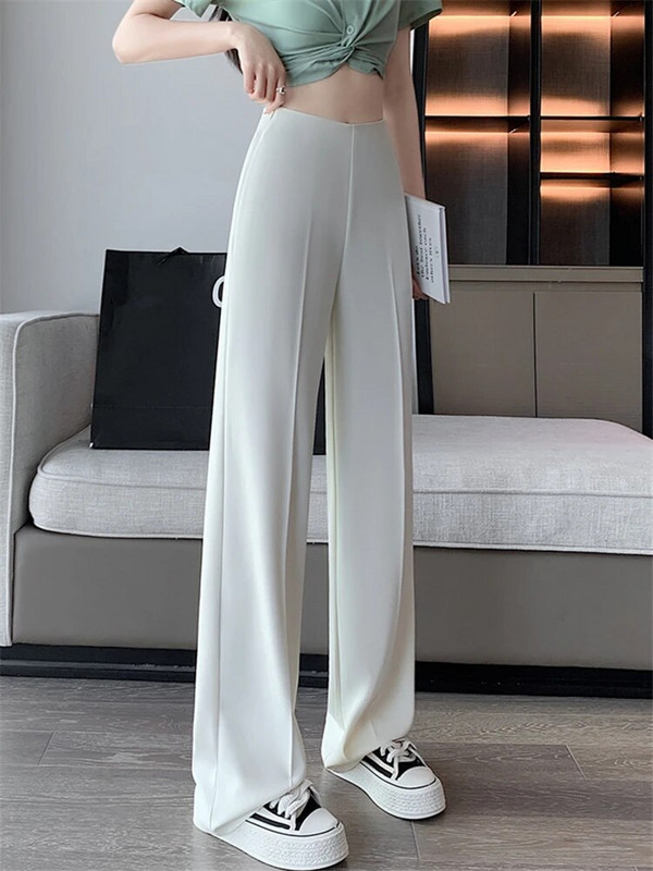 Magas derekú khaki öltöny, széles lábú női teljes nadrág tavaszi nyár női elegáns minimalizmus, egyenes bő nadrág 2023 új