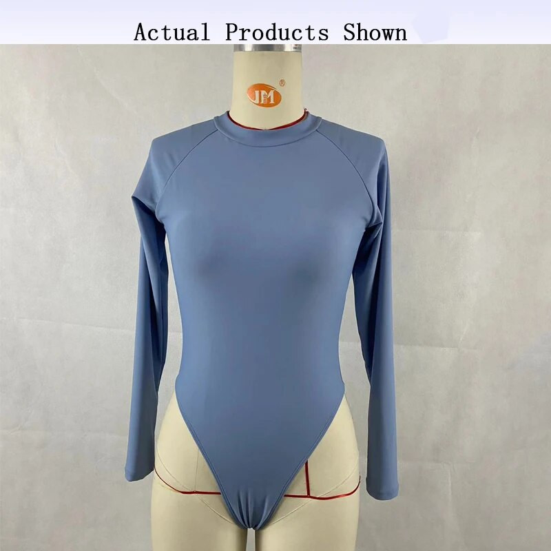 BEACHCICI moteriškas bikinio vasarinis paprastas, apvalus kaklo užtrauktukas su ilgomis rankovėmis paplūdimio atostogų maudymosi kostiumėlis moterims