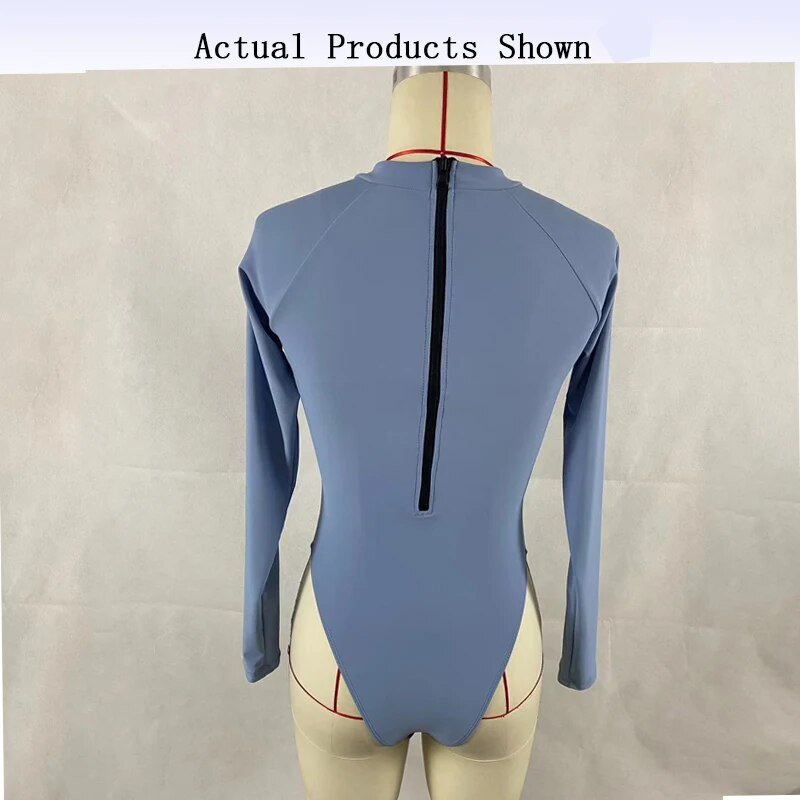 BEACHCICI moteriškas bikinio vasarinis paprastas, apvalus kaklo užtrauktukas su ilgomis rankovėmis paplūdimio atostogų maudymosi kostiumėlis moterims