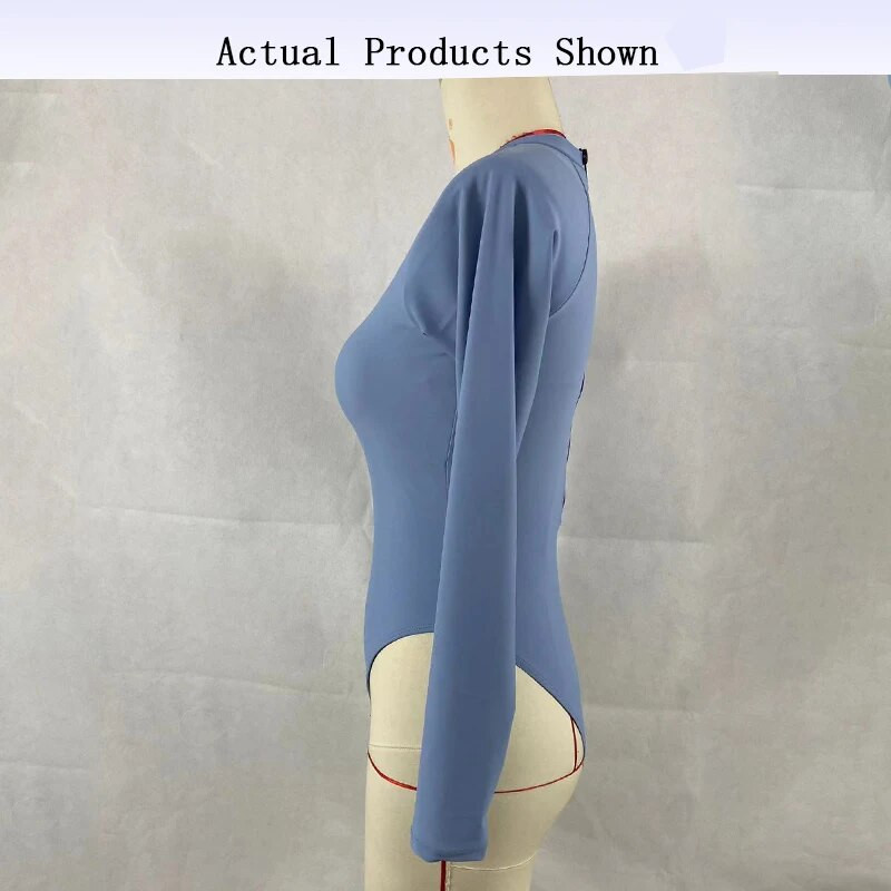 BEACHCICI moteriškas bikinio vasarinis paprastas, apvalus kaklo užtrauktukas su ilgomis rankovėmis paplūdimio atostogų maudymosi kostiumėlis moterims