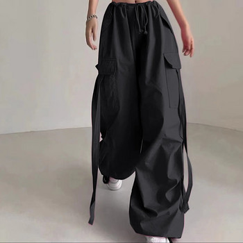 Ροζ παντελόνι Cargo 2024 Καλοκαίρι Νέο υπερμεγέθη παντελόνι με κορδέλα με κορδέλα Χαμηλή ανάβαση Chic Capris Casual Streetwear Γυναικεία νέα παντελόνια