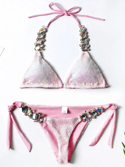 Novi sjajni dijamantni bikini sa šljokicama Ženski kupaći kostim Ženski kupaći kostim Dvodijelni komplet bikinija s halterima Kupaći kostim za plivanje