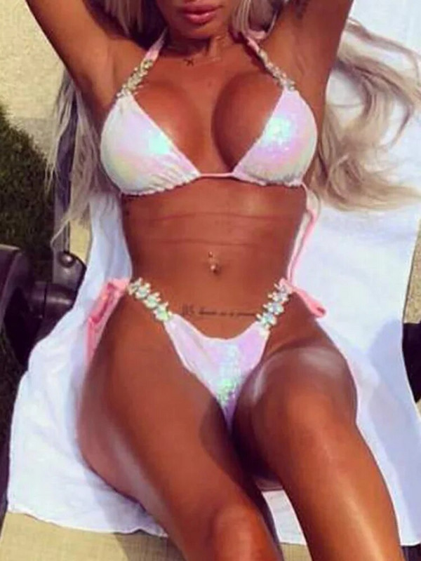Novi sjajni dijamantni bikini sa šljokicama Ženski kupaći kostim Ženski kupaći kostim Dvodijelni komplet bikinija s halterima Kupaći kostim za plivanje