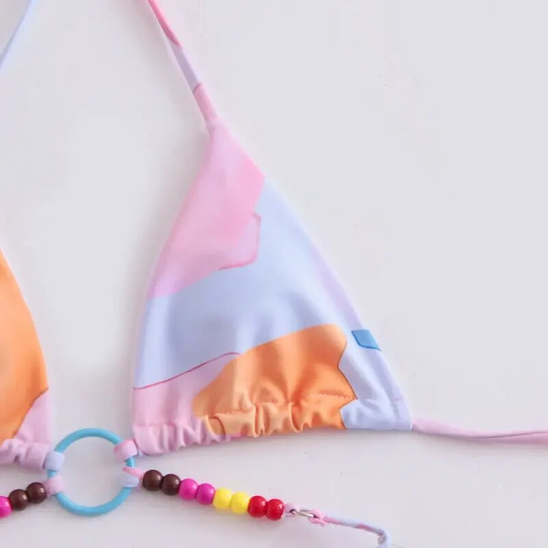 QINJOYER Kupaći kostimi Ženski kupaći kostim za kupanje sa slatkim printom u blok boji Ženski seksi brazilski bikini sa žicom za kupanje Odjeća za plažu 2023.