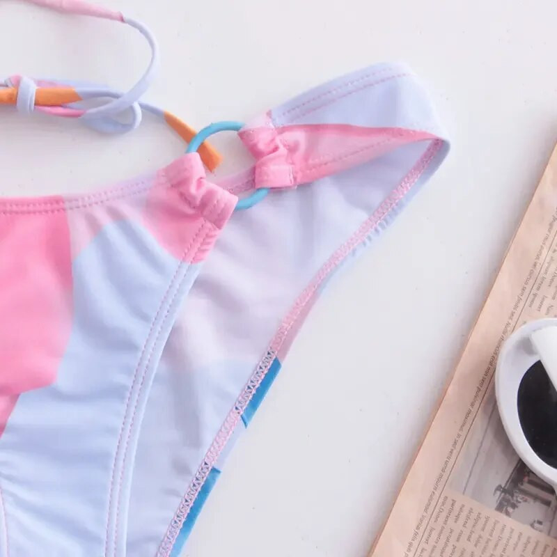 QINJOYER Kupaći kostimi Ženski kupaći kostim za kupanje sa slatkim printom u blok boji Ženski seksi brazilski bikini sa žicom za kupanje Odjeća za plažu 2023.