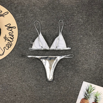 Γυναικείο σέξι στρινγκ σετ μπικίνι Ασημένιο χρυσό Sequinis μπικίνι μαγιό 2020 Καλοκαίρι Push Up Μαγιό σουτιέν με επένδυση Ρούχα παραλίας