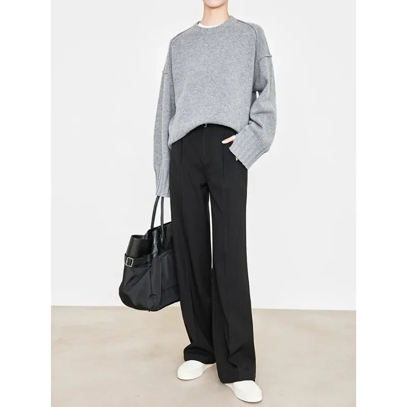 Deeptown Elegáns Klasszikus Öltöny Nadrág Női Barna Régi Pénz Vintage Hivatalos Női Bő koreai Divat Nadrág Téli