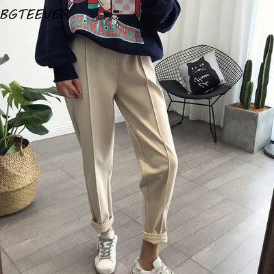 BGTEEVER Iarna Îngroșa Femei Pantaloni Creion Pantaloni Lână Femei Toamna Pantaloni largi cu talie înaltă Capris Material moale Bun