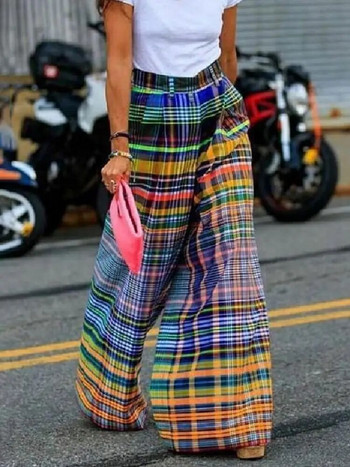 Missuoo 2023 Νέο γυναικείο vintage πολύχρωμο καρό παντελόνι Ανοιξιάτικο και Καλοκαίρι Φαρδύ casual παντελόνι με φαρδύ πόδι μέχρι το πάτωμα για γυναίκες