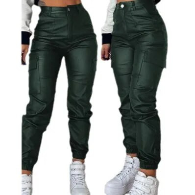 Ψηλόμεση σέξι PU δερμάτινο παντελόνι Γυναικεία μόδα Y2K Streetwear Vintage Slim Casual Παντελόνι Patch Παντελόνι Τσέπης Streetwear