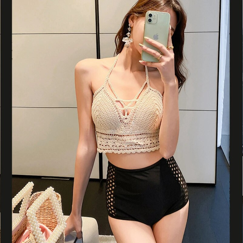 Korejska dvodijelna odijela Bikini set Žensko biquini odijelo s V izrezom Kupaći kostim s halterima Push Up odjeća za plažu Izdubljeni kupaći kostim