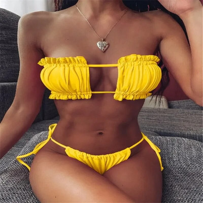 Costum de baie plisat Costume de baie pentru femei Set de bikini mini tanga pentru baie pentru înot îmbrăcăminte de plajă pentru costum de baie Costume de baie sexy pentru femei