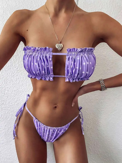 Costum de baie plisat Costume de baie pentru femei Set de bikini mini tanga pentru baie pentru înot îmbrăcăminte de plajă pentru costum de baie Costume de baie sexy pentru femei