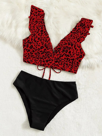 Bikini Push Up ženski kupaći kostim 2023. Novi leopard bikini s volanima Seksi kupaći kostimi visokog struka Ljetna odjeća za plažu Ženski kupaći kostim