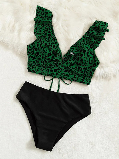 Bikini Push Up ženski kupaći kostim 2023. Novi leopard bikini s volanima Seksi kupaći kostimi visokog struka Ljetna odjeća za plažu Ženski kupaći kostim