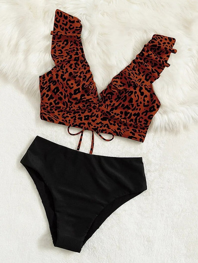 Bikini Push Up ženski kupaći kostim 2023. Novi leopard bikini s volanima Seksi kupaći kostimi visokog struka Ljetna odjeća za plažu Ženski kupaći kostim