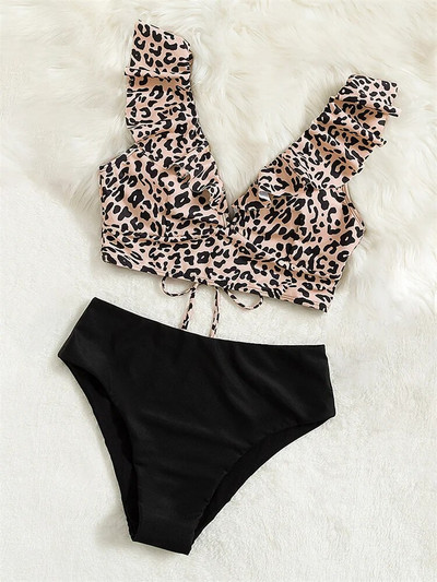 Bikini Push Up ženski kupaći kostim 2023. Novi leopard bikini s volanima Seksi kupaći kostimi visokog struka Ljetna odjeća za plažu Ženski kupaći kostim