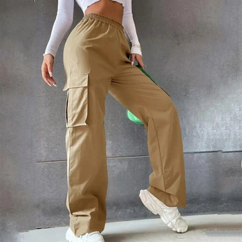 Γυναικεία παντελόνια Cargo Κομψά γυναικεία παντελόνια Cargo Μοντέρνα φαρδιά παντελόνια με ελαστικές τσέπες μέσης Casual κορεάτικο για την άνοιξη