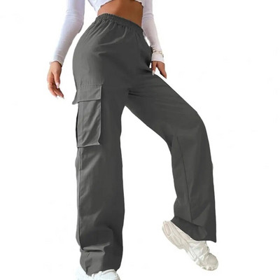 Pantaloni cargo pentru femei Pantaloni cargo eleganti pentru femei Pantaloni largi la modă cu buzunare elastice în talie Casual coreeană pentru primăvară