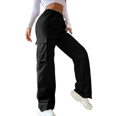 Pantaloni cargo pentru femei Pantaloni cargo eleganti pentru femei Pantaloni largi la modă cu buzunare elastice în talie Casual coreeană pentru primăvară