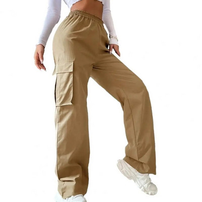 Pantaloni cargo pentru femei Pantaloni cargo eleganti pentru femei Pantaloni largi la modă cu buzunare elastice în talie Casual coreeană pentru primăvară