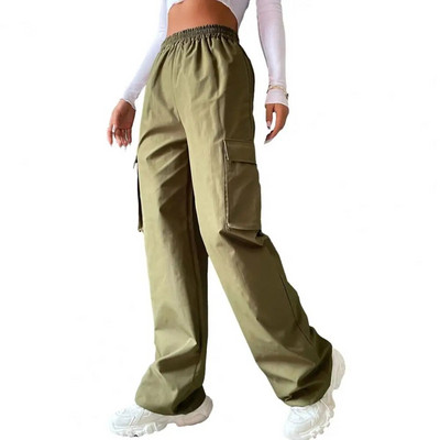 Pantaloni cargo pentru femei Pantaloni cargo eleganti pentru femei Pantaloni largi la modă cu buzunare elastice în talie Casual coreeană pentru primăvară