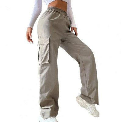 Pantaloni cargo pentru femei Pantaloni cargo eleganti pentru femei Pantaloni largi la modă cu buzunare elastice în talie Casual coreeană pentru primăvară