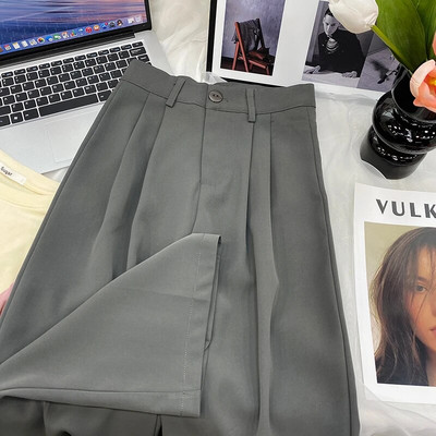 Prink Suits Kelnės, Moterys, 2023 m. Naujos korėjietiškos mados elegantiškos tiesios kelnės Harajuku biuro moteriškos marškinėlės plačios kelnės