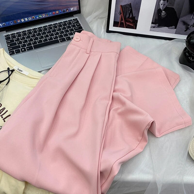 Prink Suits Kelnės, Moterys, 2023 m. Naujos korėjietiškos mados elegantiškos tiesios kelnės Harajuku biuro moteriškos marškinėlės plačios kelnės