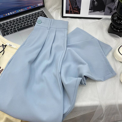 Prink Suits Kelnės, Moterys, 2023 m. Naujos korėjietiškos mados elegantiškos tiesios kelnės Harajuku biuro moteriškos marškinėlės plačios kelnės