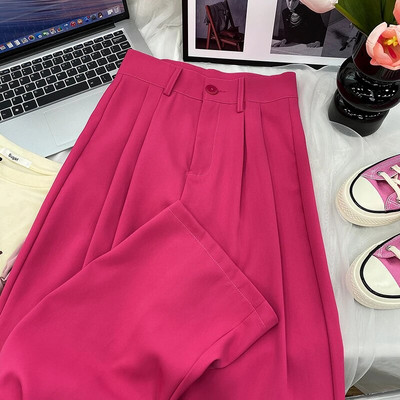 Prink Suits Kelnės, Moterys, 2023 m. Naujos korėjietiškos mados elegantiškos tiesios kelnės Harajuku biuro moteriškos marškinėlės plačios kelnės