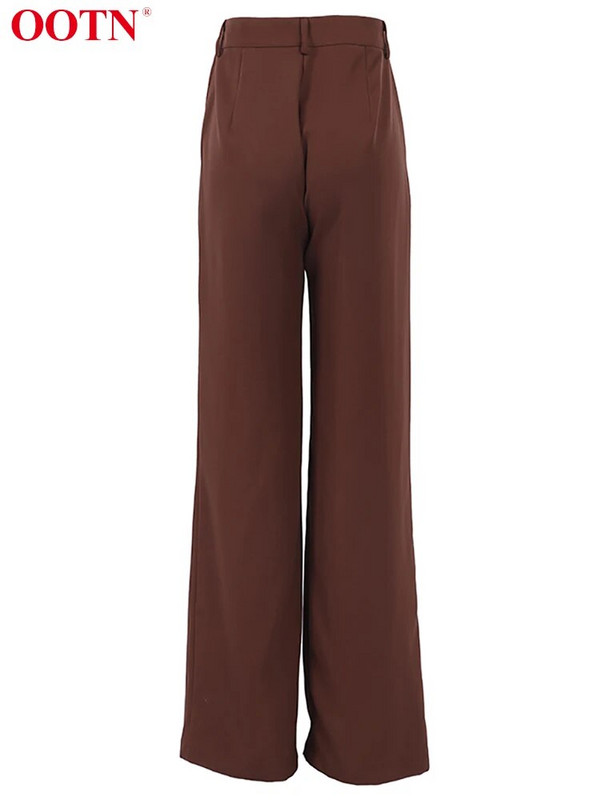 OOTN Streetwear, brūnas, taisnas bikses sievietēm, modes ikdienišķas garās bikses ar augstu vidukli, 2023. gada rudens, vienkrāsainas, šauras bikses, sieviešu pogas