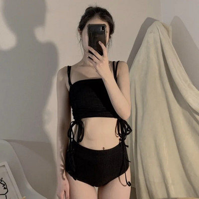 Novi seksi ženski bikini jednobojni plisirani bikini komplet s halterima, kupaći kostim bez leđa, dvodijelni bikini visoki struk, ženski bikini
