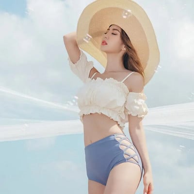 Kupaći kostim kratkih rukava 2024 Ženski kupaći kostim s volanima Dvodijelni kupaći kostim za plažu Cross Bikini Set Hot Spring