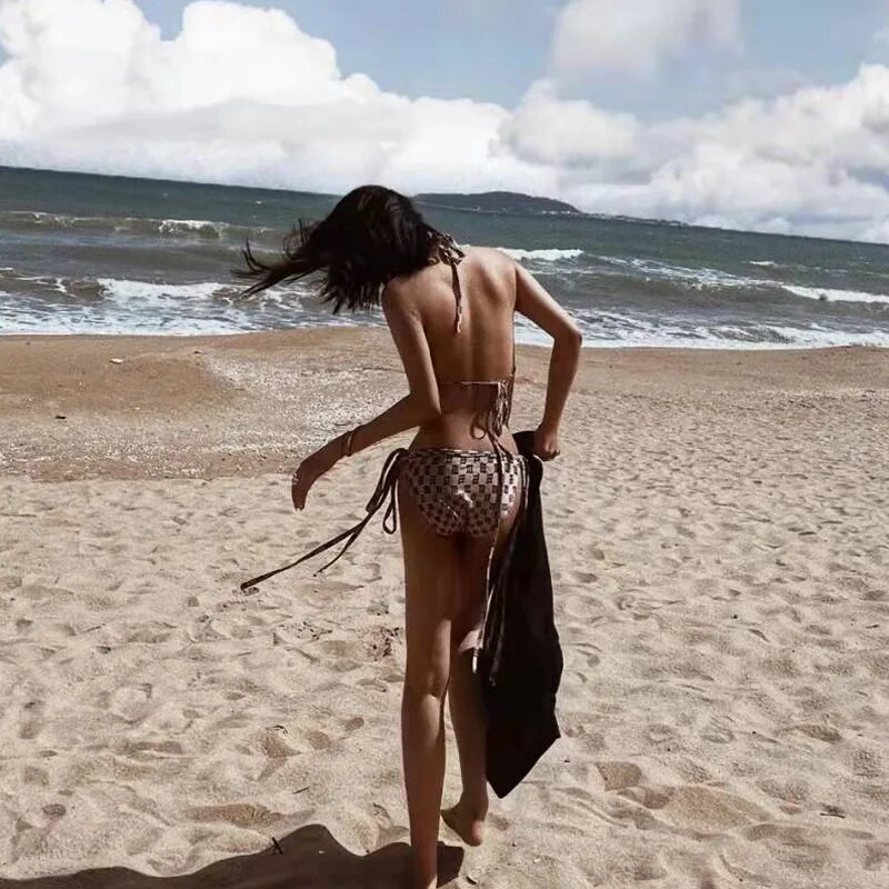 Seksi mikro bikini 2024, kupaći kostimi s kariranim printom, ženski kupaći kostim s tangama, dvodijelni ženski kupaći kostim Odjeća za plažu
