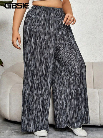 GIBSIE Дамски панталони с широки крачоли плюс размер Tie Dye Print Лято Есен Висока еластична талия Свободни ежедневни извънгабаритни дълги панталони