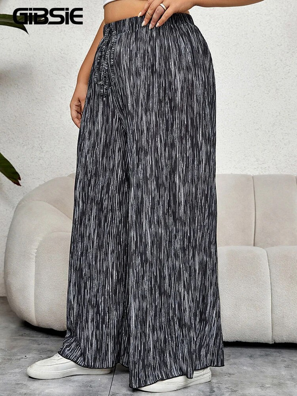 GIBSIE Pantaloni largi cu imprimeu Tie Dye pentru femei, vară, toamnă, talie înaltă elastică, lejer, lejer, pantaloni lungi supradimensionați