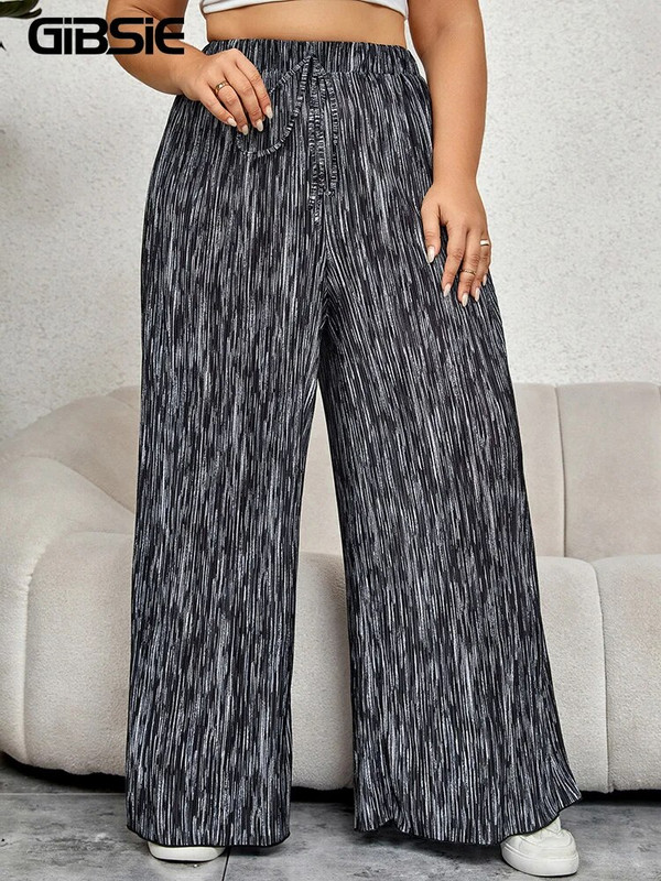 GIBSIE Pantaloni largi cu imprimeu Tie Dye pentru femei, vară, toamnă, talie înaltă elastică, lejer, lejer, pantaloni lungi supradimensionați