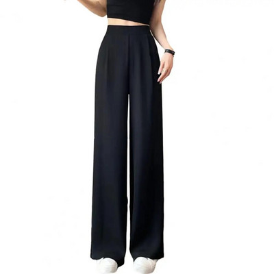 Pantaloni largi Pantaloni largi cu buzunare pentru femei Pantaloni de birou cu talie înaltă, culoare uni, picior drept, haine de lucru femei