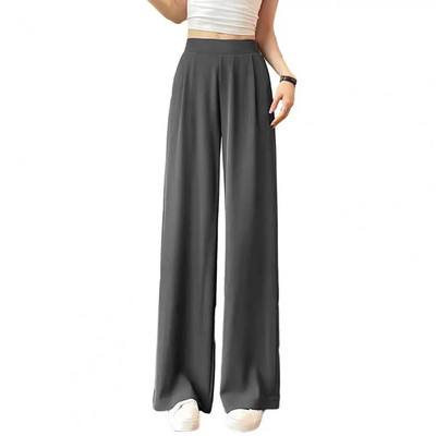 Pantaloni largi Pantaloni largi cu buzunare pentru femei Pantaloni de birou cu talie înaltă, culoare uni, picior drept, haine de lucru femei