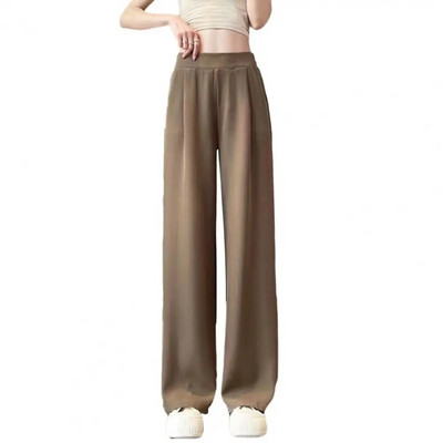 Pantaloni largi Pantaloni largi cu buzunare pentru femei Pantaloni de birou cu talie înaltă, culoare uni, picior drept, haine de lucru femei