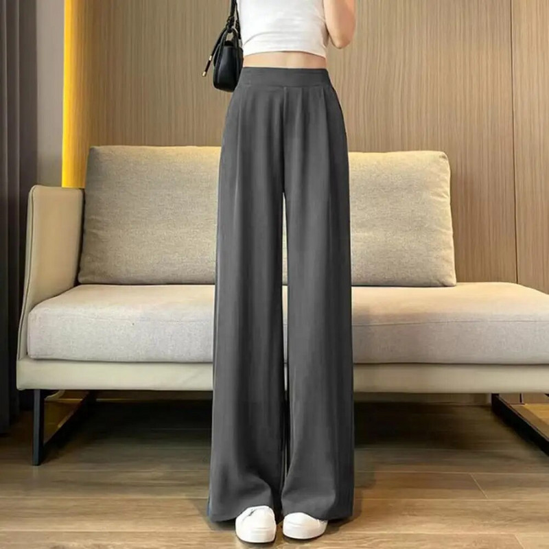 Laisvos kelnės, plačios kelnės su kišenėmis moterims aukštu juosmeniu Biuro kelnės Vienspalvės tiesios kojos Moteriški darbo drabužiai