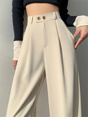 Jarné letné dámske nohavice s vysokým pásom a širokými nohavicami 2023, nové elegantné minimalistické jednofarebné rovné elegantné nohavice